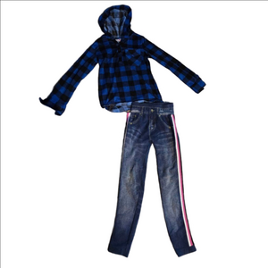 Girls Bella & Birdie Blue Plaid Hoodie & Jeans Matching Set 7-8